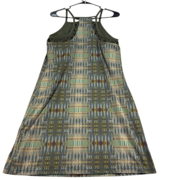 Prana Dress Racerback Green Yellow Blue Built in Bra Women's Size L - Picture 3 of 7